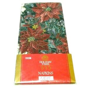 Holiday Time Cotton Napkins Christmas Poinsettia 2 per package 17" x 17" USA NEW
